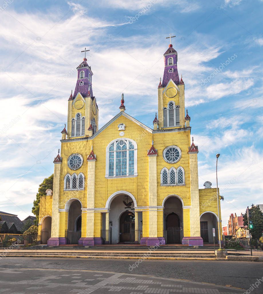 Church of San Francisco at Plaza de Armas Square - Castro, Chiloe Island, Chile