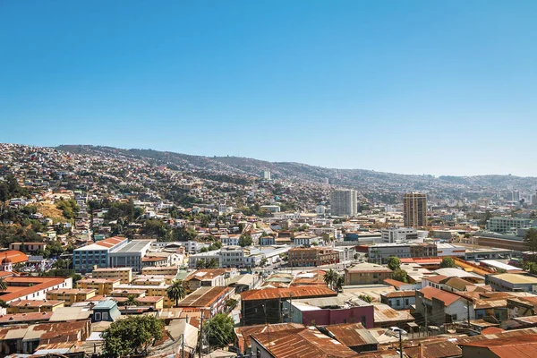 มมองทางอากาศของ Valparaiso จาก Cerro Polongo Hill Val Paraiso Chile — ภาพถ่ายสต็อก