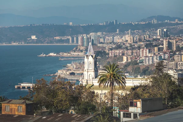 Vista Aérea Torre Igreja Las Carmelitas Mirador Camogli Mirador Valparaíso — Fotografia de Stock