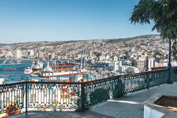 Point Vue Paseo Mayo Cerro Artilleria Vue Aérienne Port Valparaiso — Photo