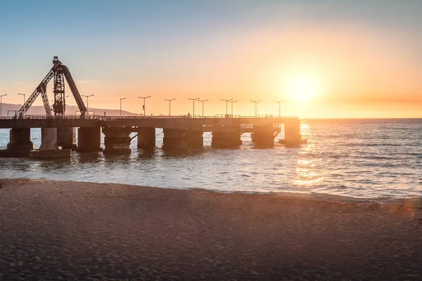 Пристані Muelle Вергара Пляж Ель Соль Заході Сонця Вінвіна Дель — стокове фото