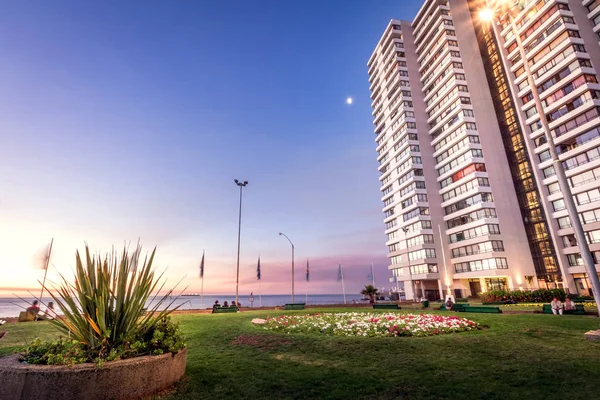 Bostäder Byggnader Vina Del Mar Downtown Natten Vina Del Mar — Stockfoto