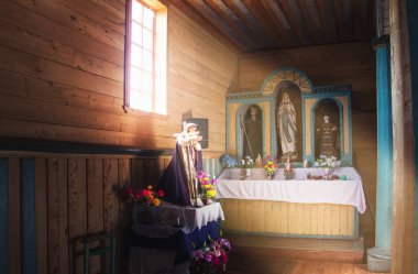 Chiloe, Chile - Feb 28, 2018: Church of Aldachildo interior - Chiloe Island, Chile