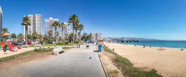 Vina del Mar, Şili - 24 Mar 2018: panoramik El Sol Beach ve Park - Vina del Mar, Şili