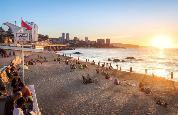 Vina Del Mar Chile Mar 2018 Caleta Abarca Beach Sunset — Stock Fotó