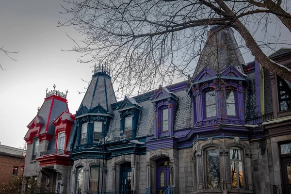 Casas Vitorianas Coloridas Praça Saint Louis Montreal Queb — Fotografia de Stock