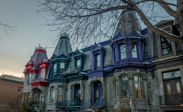 Casas Vitorianas Coloridas Praça Saint Louis Montreal Queb — Fotografia de Stock