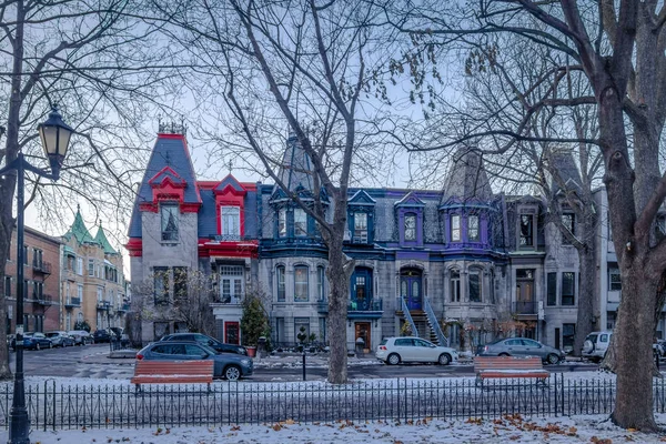 Casas Vitorianas Coloridas Praça Saint Louis Montreal Queb — Fotografia de Stock
