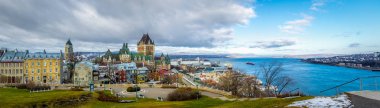 Panoramic view of Quebec City skyline with Chateau Frontenac and clipart