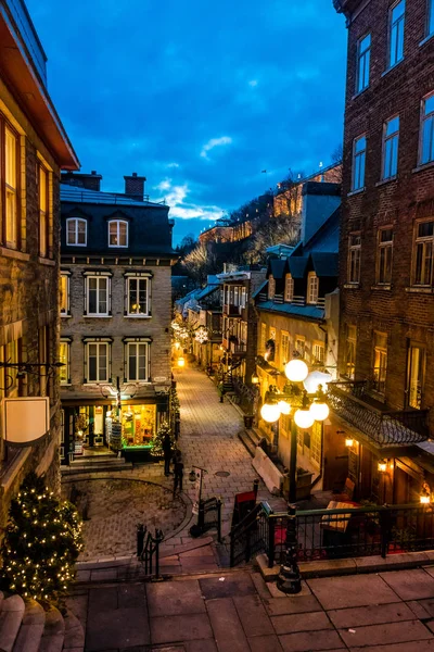 Rue Petit Champlain Lower Old Town Basse Ville Night — Stock Photo, Image