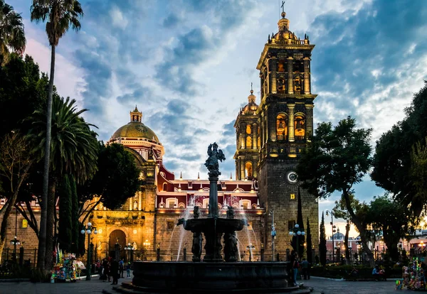 Cattedrale Puebla Notte Puebla Messico — Foto Stock