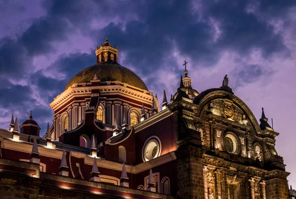 Kuppel Der Kathedrale Von Puebla Bei Nacht Puebla Mexiko — Stockfoto