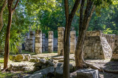 Bin savaşçı tapınakta karmaşık Chichen Itza Maya Harabeleri - Yucatan, Meksika sütunlarda