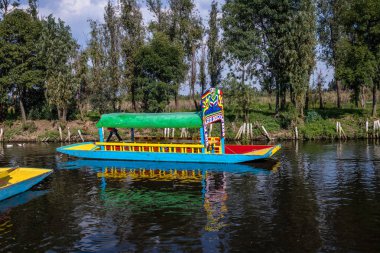 Mexico City, Meksika - 13 Ekim 2016: Xochimilco'nın yüzen bahçeler - Mexico City, Meksika, renkli tekne (trajinera olarak da bilinir)