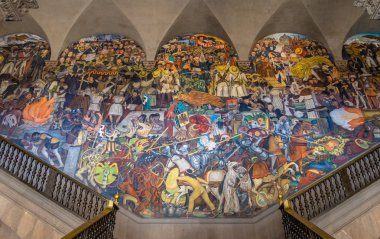 MEXICO CITY, MEXICO - Oct 12, 2016: The stairs of National Palace with the famous mural 