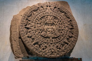 MEXICO CITY, MEXICO - Oct 15, 2016: The Aztec Sunstone at The National Museum of Anthropology (Museo Nacional de Antropologia, MNA) - Mexico City, Mexico clipart