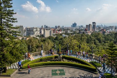 Chapultepec Castle Terrace Gardens View with city skyline  - Mex clipart