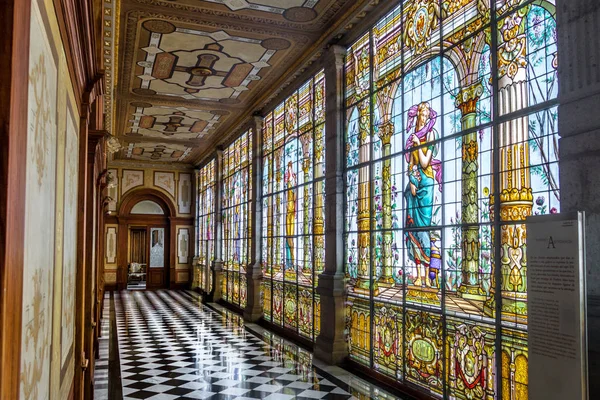 Chapultepec Castle hallway corridor with Stained glass windows - — Stock Photo, Image