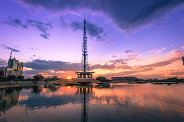 Wieża Telewizyjna Brasilia Zachodzie Słońca Brasilia Miasto Gmina Brazylii Stanie — Zdjęcie stockowe