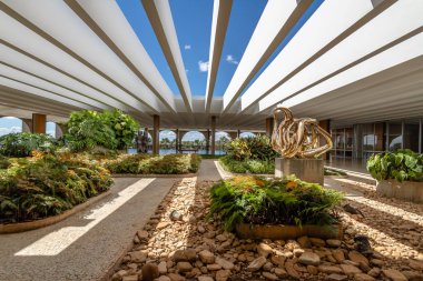 Brasilia, Brezilya - 29 Ağustos 2018: Teras bahçeleri Itamaraty Palace - Brasilia, Distrito Federal, Brezilya