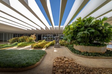 Brasilia, Brezilya - 29 Ağustos 2018: Teras bahçeleri Itamaraty Palace - Brasilia, Distrito Federal, Brezilya