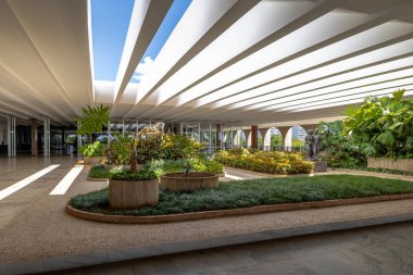 Brasilia, Brezilya - 29 Ağustos 2018: Teras bahçeleri Itamaraty Palace - Brasilia, Distrito Federal, Brezilya
