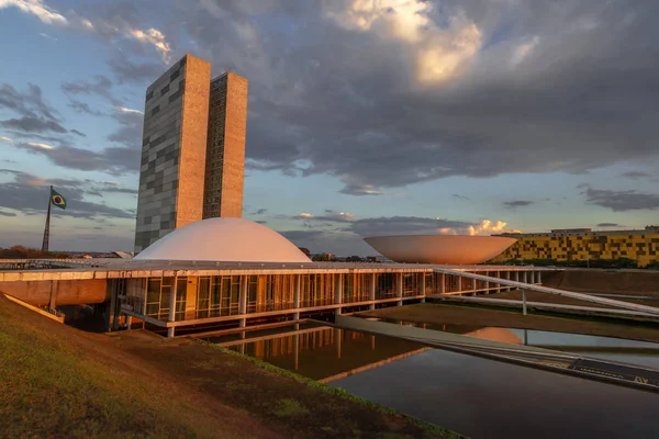 Brasilia Brésil Août 2018 Congrès National Brésilien Coucher Soleil Brasilia — Photo