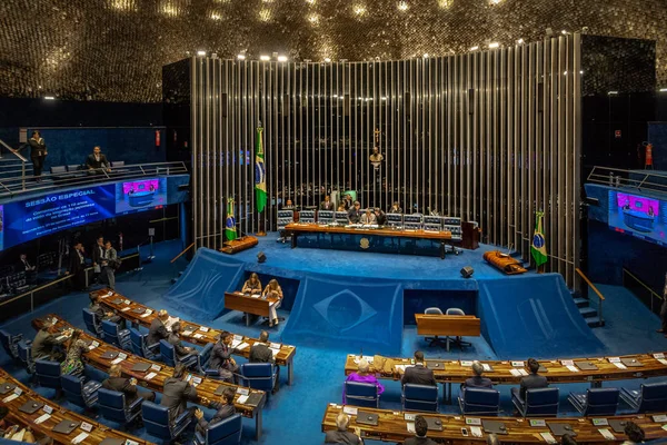 Brasilia, Brezilya - 27 Ağustos 2018: Federal Senato Genel Kurul odası Brezilya Ulusal Kongresi - Brasilia, Distrito Federal, Brezilya
