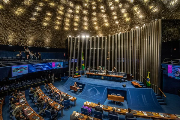 Brasilia, Brezilya - 27 Ağustos 2018: Federal Senato Genel Kurul odası Brezilya Ulusal Kongresi - Brasilia, Distrito Federal, Brezilya