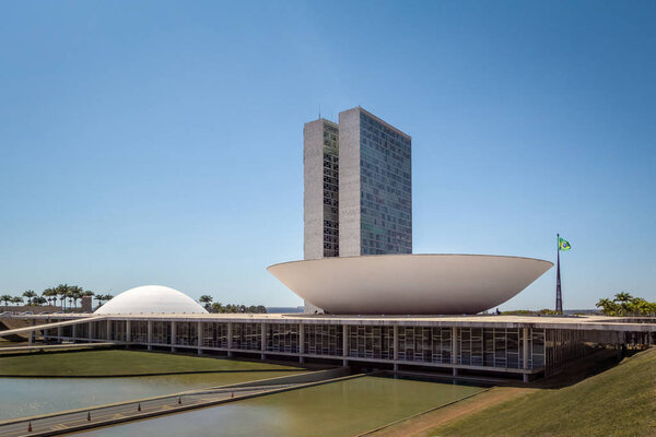 Brasilia, Brasil - Aug 24, 2018: Brazilian National Congress - Brasilia, Distrito Federal, Brazil