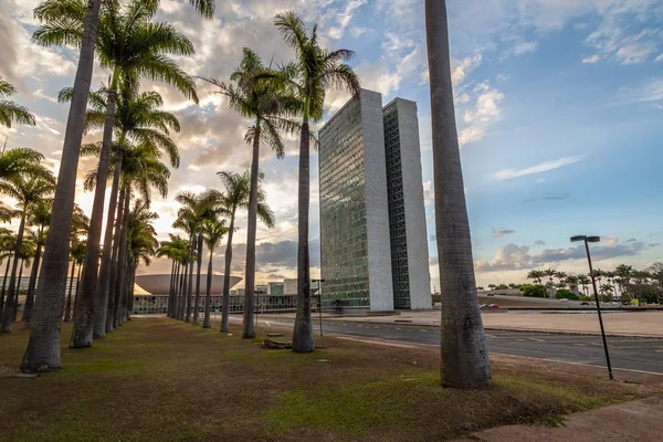 Brasilia Brasilien Aug 2018 Brasilianska Nationella Kongressen Solnedgången Brasilia Distrito — Stockfoto