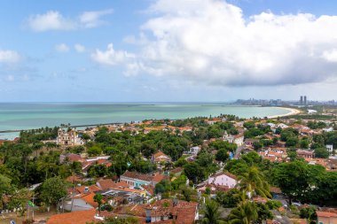 Olinda ve Recife Skyline - Olinda, Pernambuco, Brezilya havadan görünümü