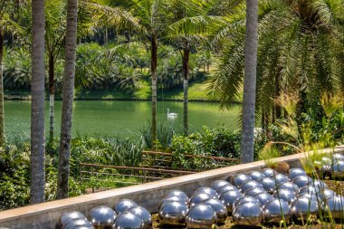 BRUMADINHO, BRAZIL - Oct 14, 2015: Narcissus Garden by Yayoi Kusama at Inhotim Public Contemporary Art Museum - Brumadinho, Minas Gerais, Brazil