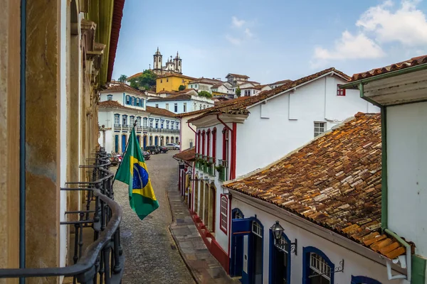 Rua Ouro Preto Com Bandeira Brasileira Ouro Preto Minas Gerais — Fotografia de Stock