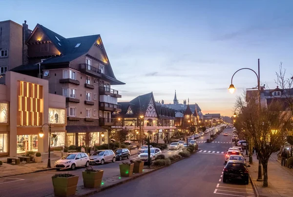 Calle Arquitectura Ciudad Gramado Atardecer Gramado Rio Grande Sul Brasil — Foto de Stock