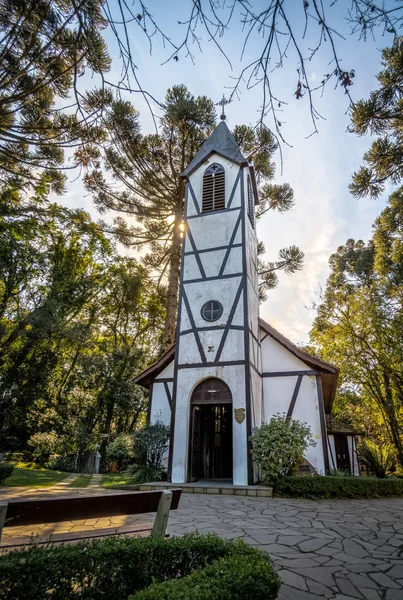 Niemiecki Kościół Stylu Fachwerk Immigrant Village Park Parque Aldeia Imigrante — Zdjęcie stockowe