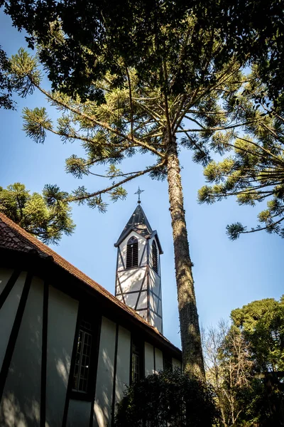 Niemiecki Kościół Stylu Fachwerk Immigrant Village Park Parque Aldeia Imigrante — Zdjęcie stockowe