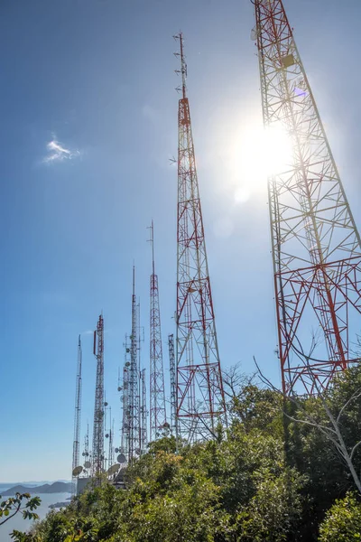 Torres Telecomunicaciones Con Antenas Morro Cruz Florianopolis Santa Catarina Brasil — Foto de Stock
