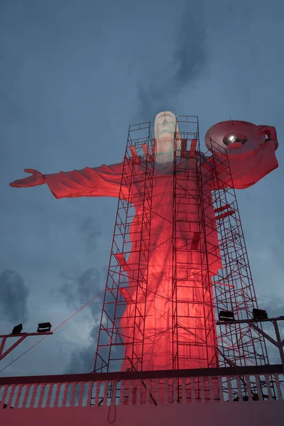 Balneario Camboriu Brasil Agosto 2017 Estatua Iluminada Cristo Complejo Cristo — Foto de Stock