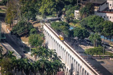 Arcos da Lapa Arches ve Santa Teresa tramvay - Rio de Janeiro, Brezilya Hava görünümünü