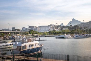 Marina da Gloria Boats and Corcovado Mountain on background - Rio de Janeiro, Brazil clipart
