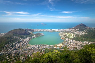 Aerial view of Rodrigo de Freitas Lagoon and Two Brothers Hill (Morro Dois Irmaos) - Rio de Janeiro, Brazil