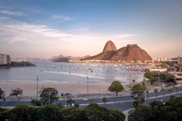 Veduta Aerea Botafogo Guanabara Bay Sugar Loaf Mountain Tramonto Rio — Foto Stock