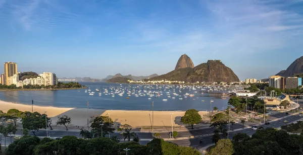 Panorámás Légi Felvétel Sugar Loaf Botafogo Beach Guanabara Öböl Rio — Stock Fotó