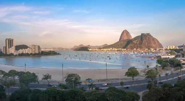 Veduta Aerea Botafogo Guanabara Bay Sugar Loaf Mountain Tramonto Rio — Foto Stock