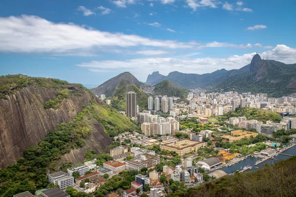 Vista Aérea Río Janeiro Con Cerro Babilonia Montaña Corcovado Río — Foto de Stock