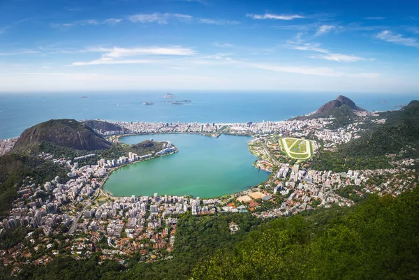 Aerial view of Rodrigo de Freitas Lagoon and Two Brothers Hill (Morro Dois Irmaos) - Rio de Janeiro, Brazil