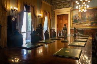 Rio de Janeiro, Brazil - Oct 24, 2017: Catete Palace Ministerial room, the former presidential palace now houses the Republic Museum - Rio de Janeiro, Brazil