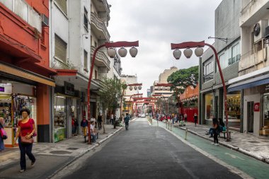 Sao Paulo, Brazil - Sep 25, 2017: Liberdade Avenue at Liberdade japanese neighborhood - Sao Paulo, Brazil