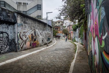 Sao Paulo, Brazil - Sep 27, 2017: Beco do Batman (Batman Alley) in Vila Madalena - Sao Paulo, Brazil